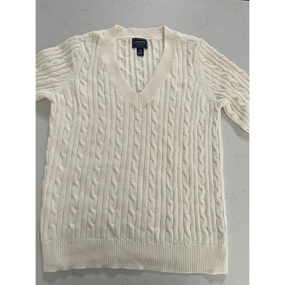Women's CHAPS CLASSICS Knitted White V Neck Sweater Pullover Size XL EUC